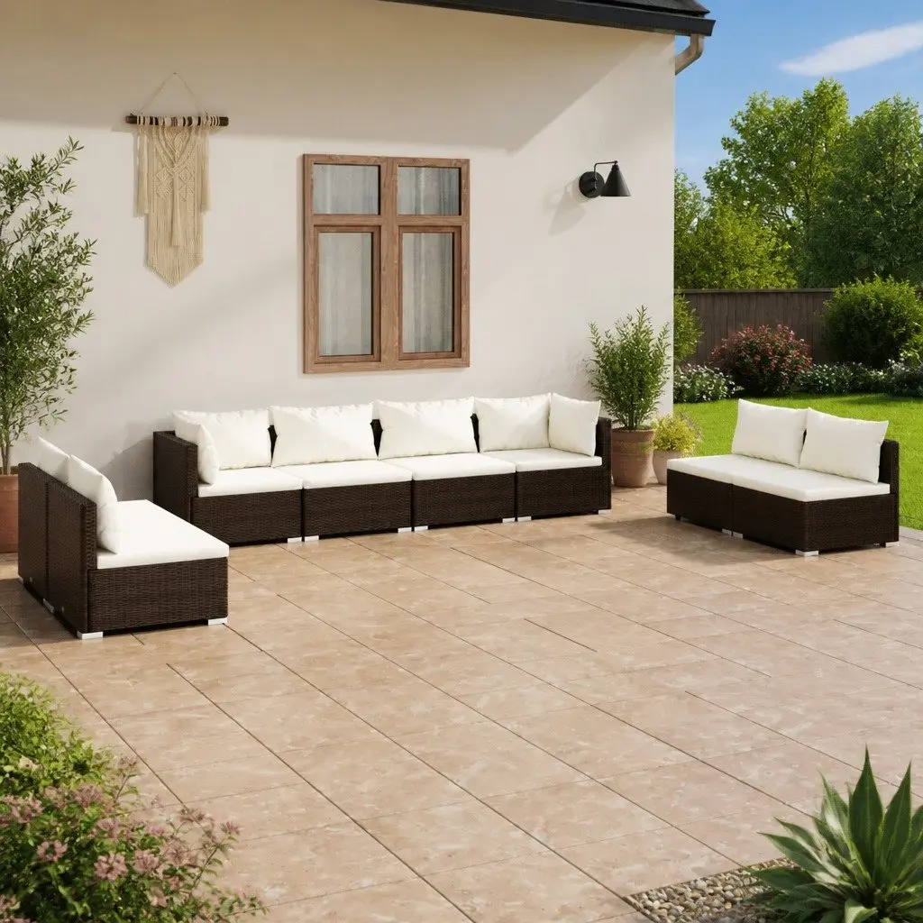 Garden Lounge Set 8 Piece Outdoor Patio Furniture PE Rattan Brown Modular Sofa