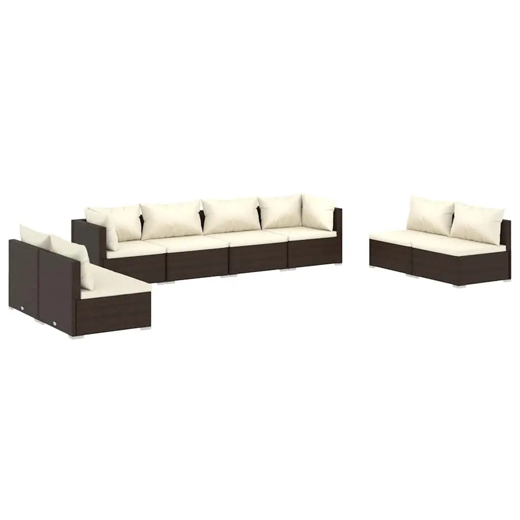 Garden Lounge Set 8 Piece Outdoor Patio Furniture PE Rattan Brown Modular Sofa