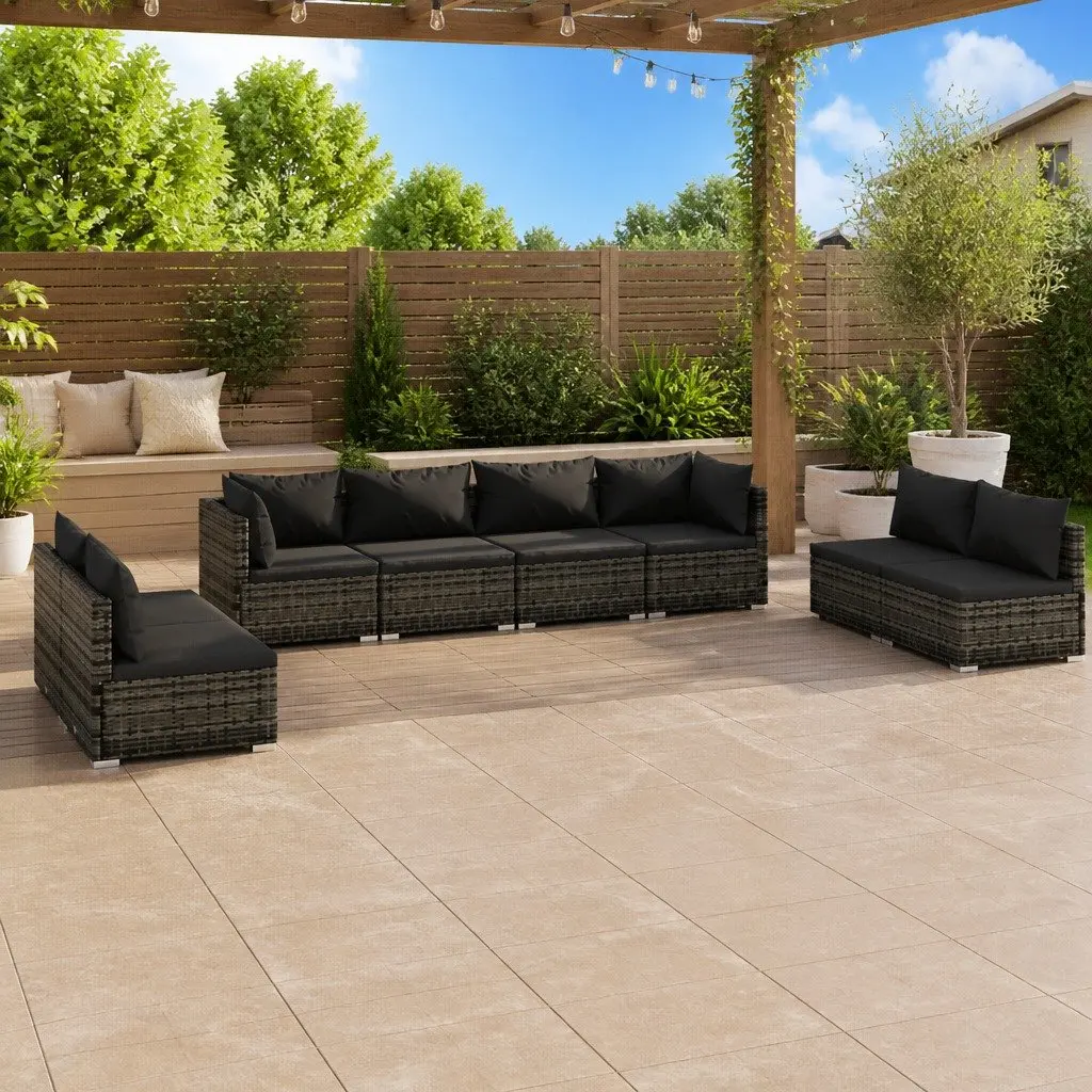 Garden Lounge Set Grey 8 Piece Modular Outdoor Patio Furniture with Cushions