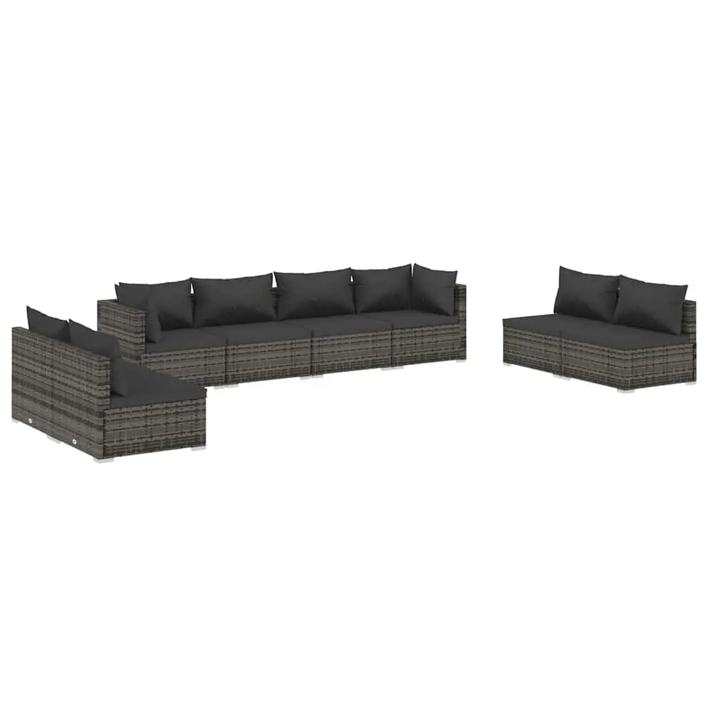 Garden Lounge Set Grey 8 Piece Modular Outdoor Patio Furniture with Cushions