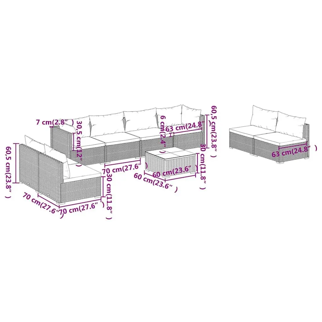 Garden Lounge Set 9 Piece Outdoor Patio Furniture Modular Sofa with Cushions
