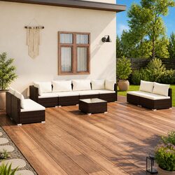 Garden Lounge Set 9 Piece Outdoor Furniture Brown Poly Rattan Patio Sofa