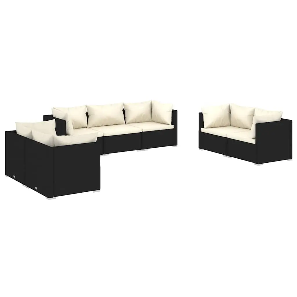 Garden Lounge Set 7 Piece Outdoor Patio Furniture Black Rattan with Cushions