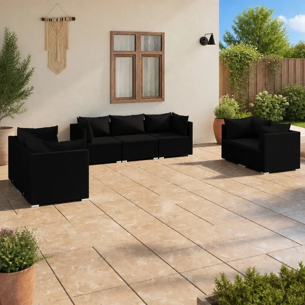 Garden Lounge Set 7 Piece Outdoor Patio Furniture Rattan Sofa with Cushions