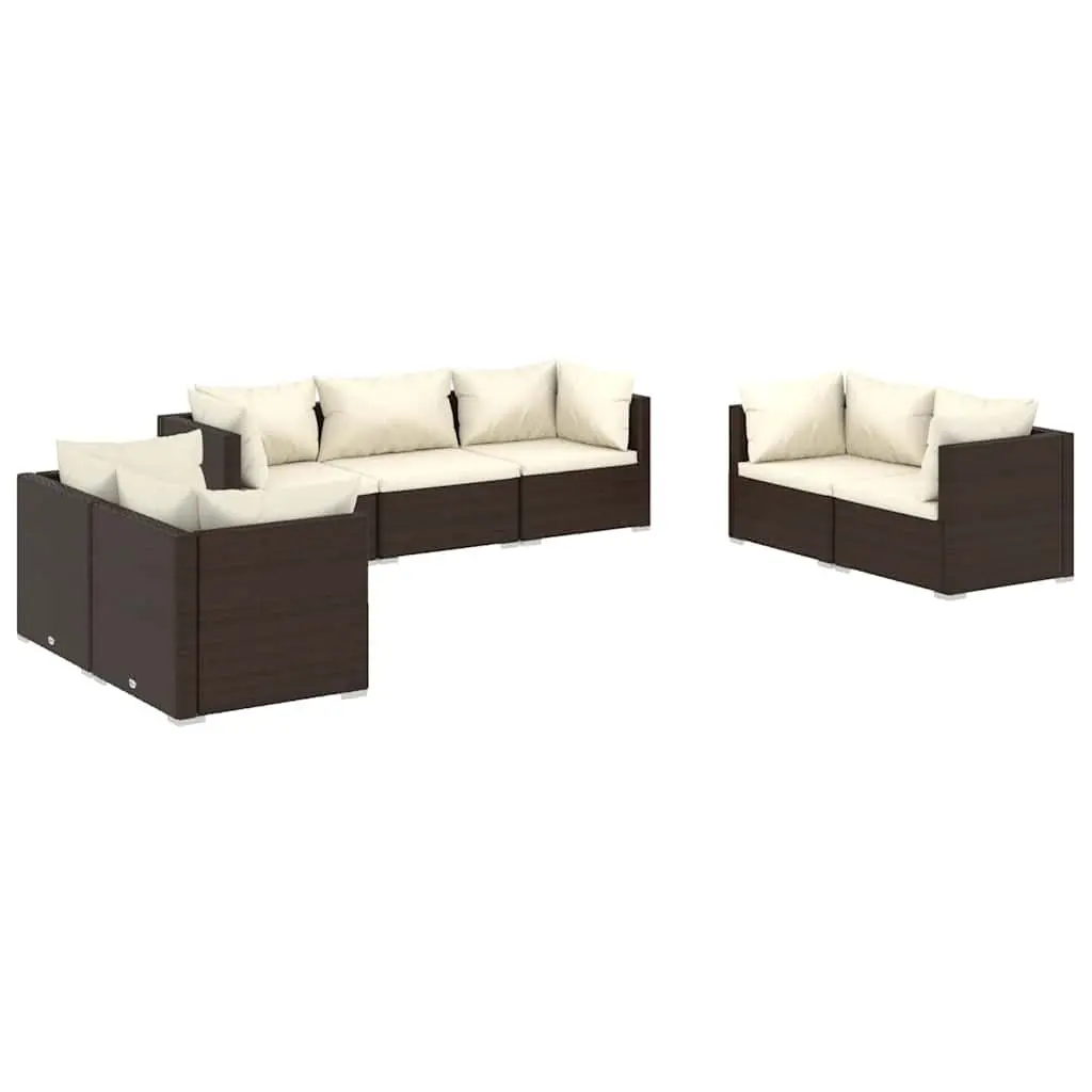 Garden Lounge Set 7 Piece Poly Rattan Patio Furniture Brown Modular Outdoor Sofa