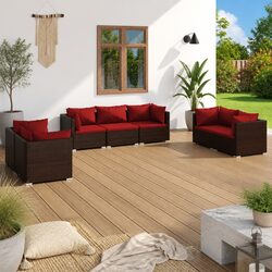 7 Piece Garden Lounge Set Poly Rattan Outdoor Furniture Brown with Cushions