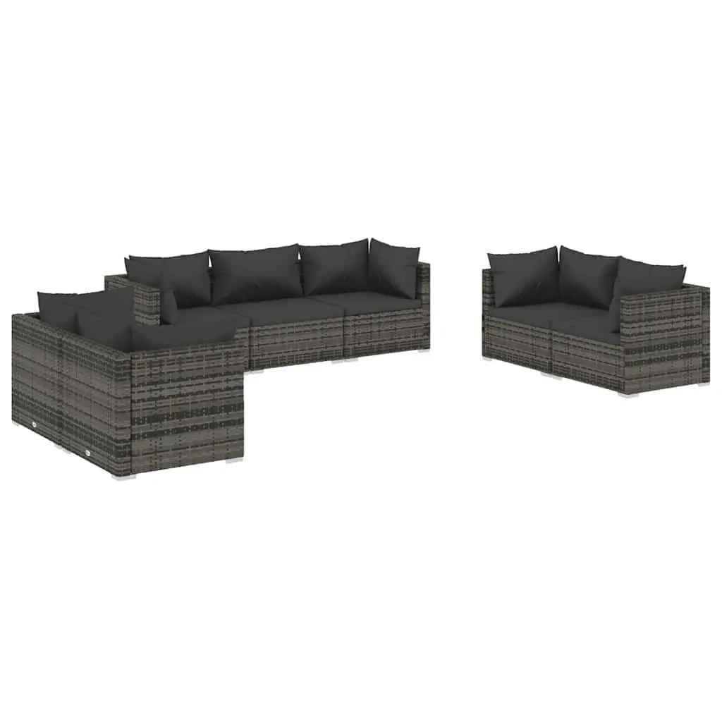 Garden Lounge Set 7 Piece Outdoor Patio Furniture Grey Rattan Sofa with Cushions