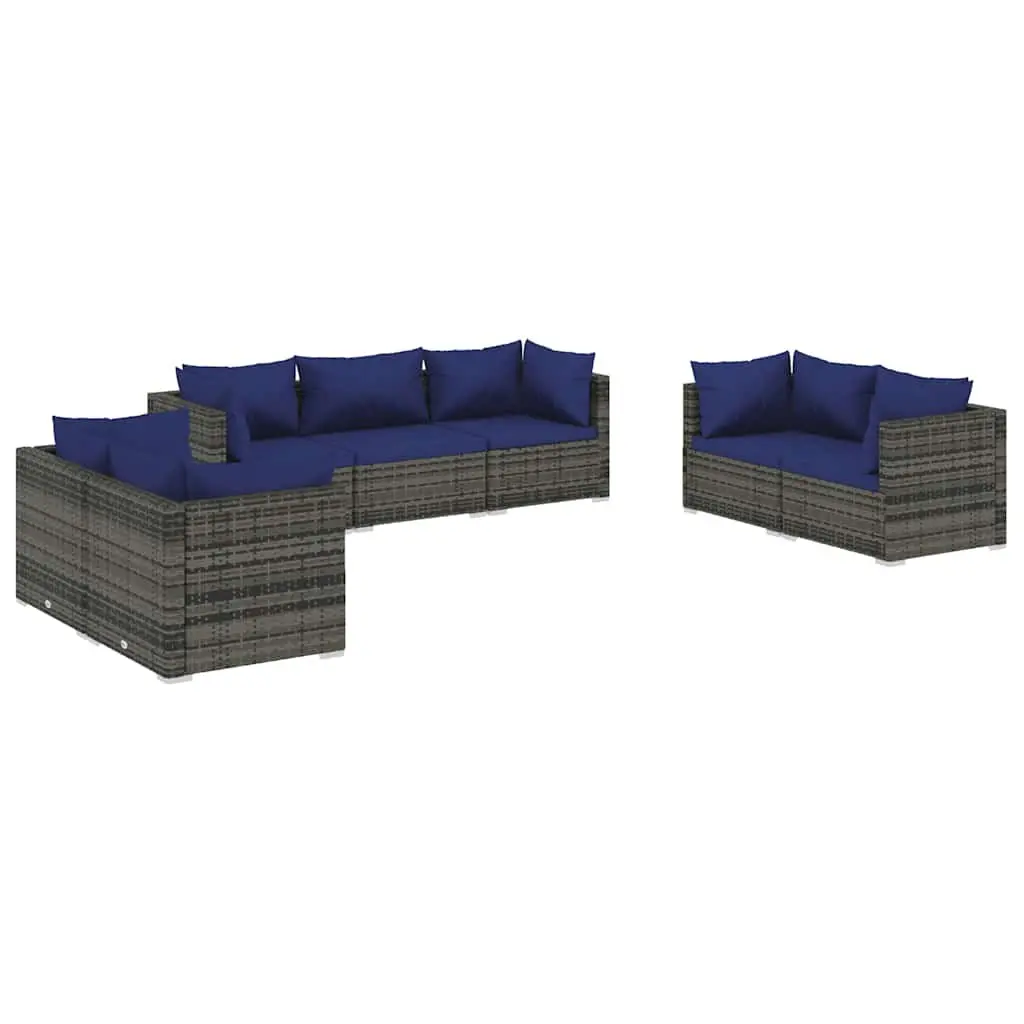 7 Piece Garden Lounge Set Grey Poly Rattan Outdoor Patio Furniture with Cushions