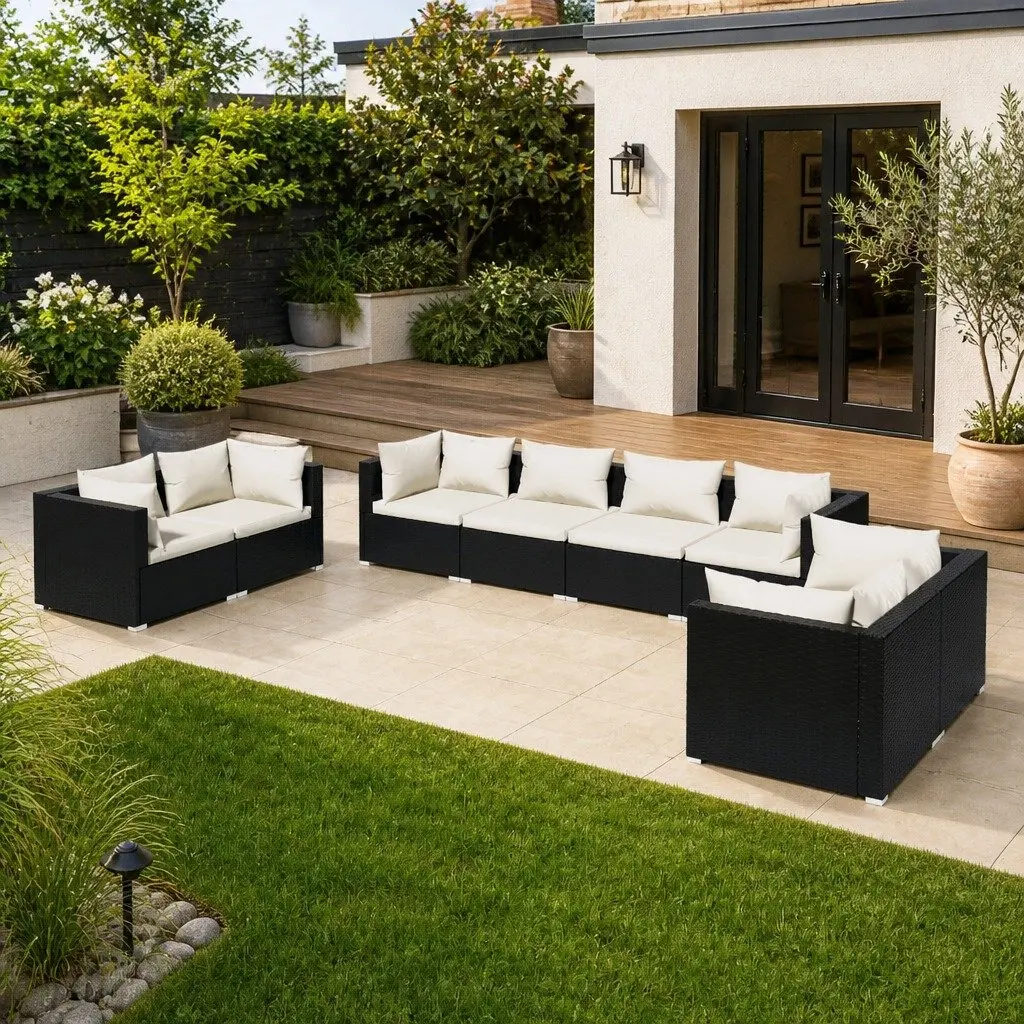 Garden Lounge Set 8 Piece Outdoor Patio Furniture Black Modular Sofa with