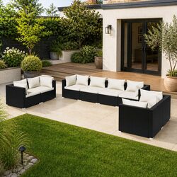 Concise and Stylish 8-Piece Patio Lounge Set in Black