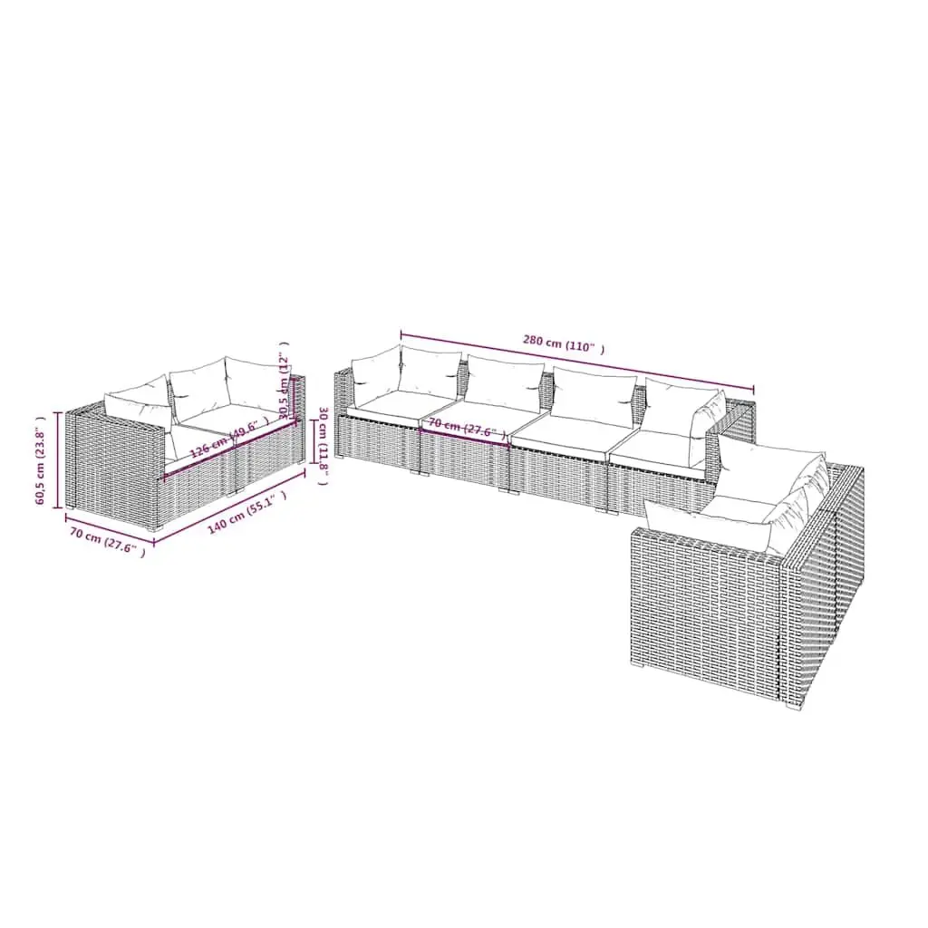 Garden Lounge Set 8 Piece Outdoor Patio Furniture Black Modular Sofa with