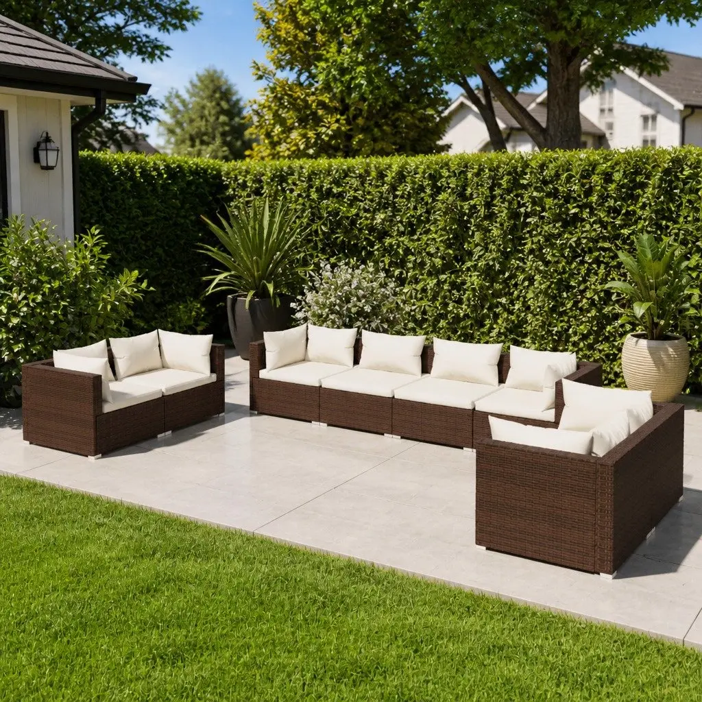 Garden Lounge Set Brown 8 Piece Outdoor Patio Furniture with Cushions