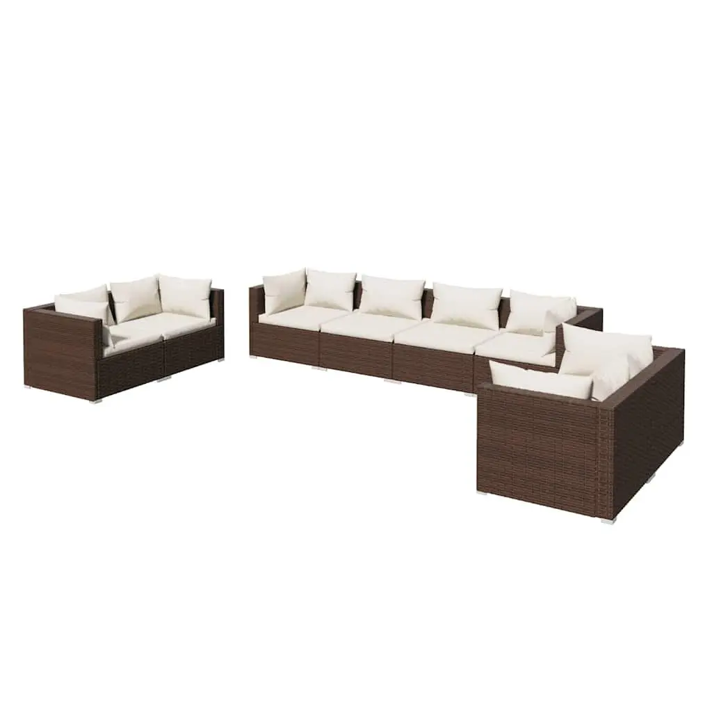 Garden Lounge Set Brown 8 Piece Outdoor Patio Furniture with Cushions