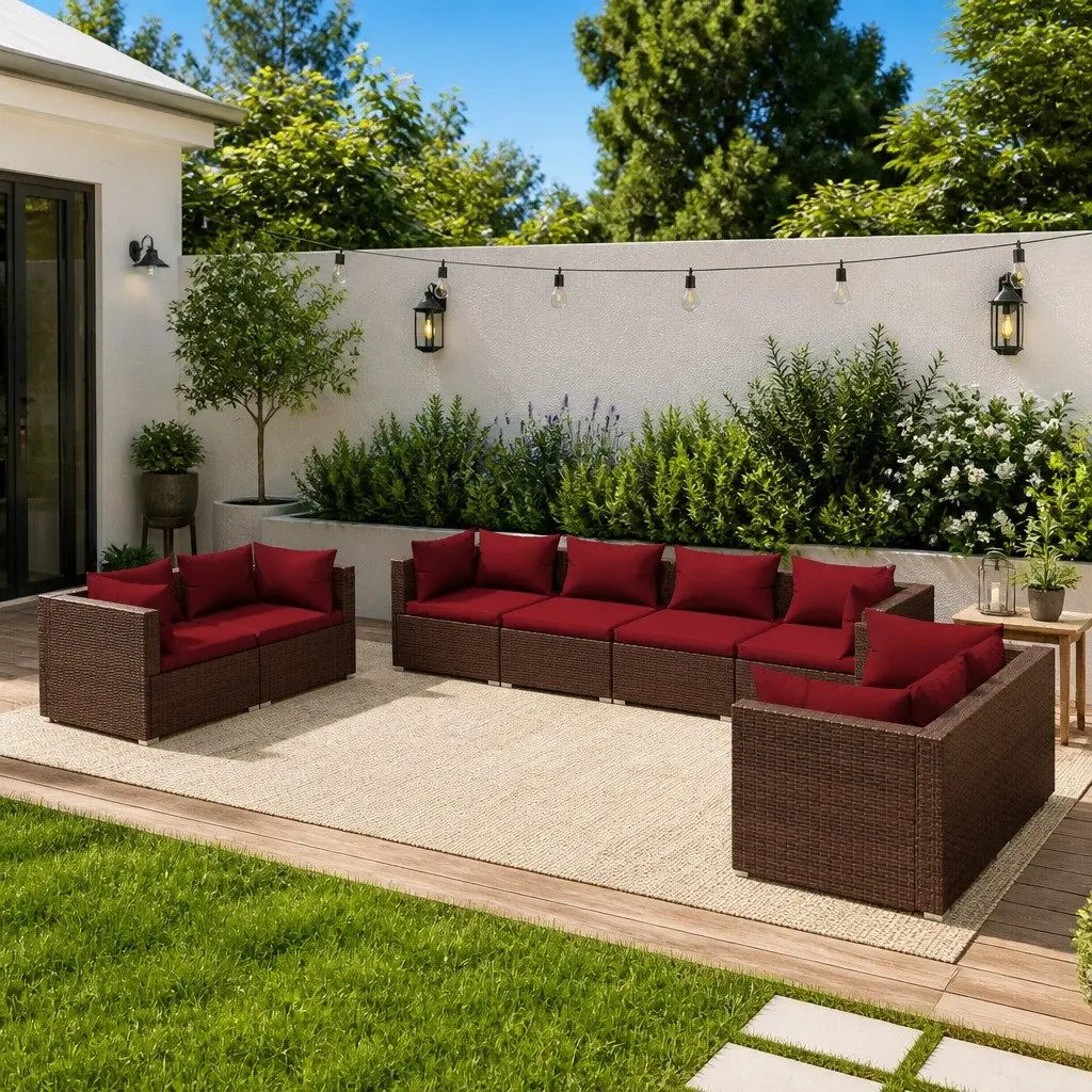 Garden Lounge Set 8 Piece Outdoor Patio Furniture Brown Poly Rattan Modular Sofa
