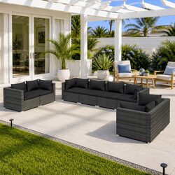 Garden Lounge Set 8 Piece Outdoor Patio Furniture Grey Poly Rattan Modular Sofa