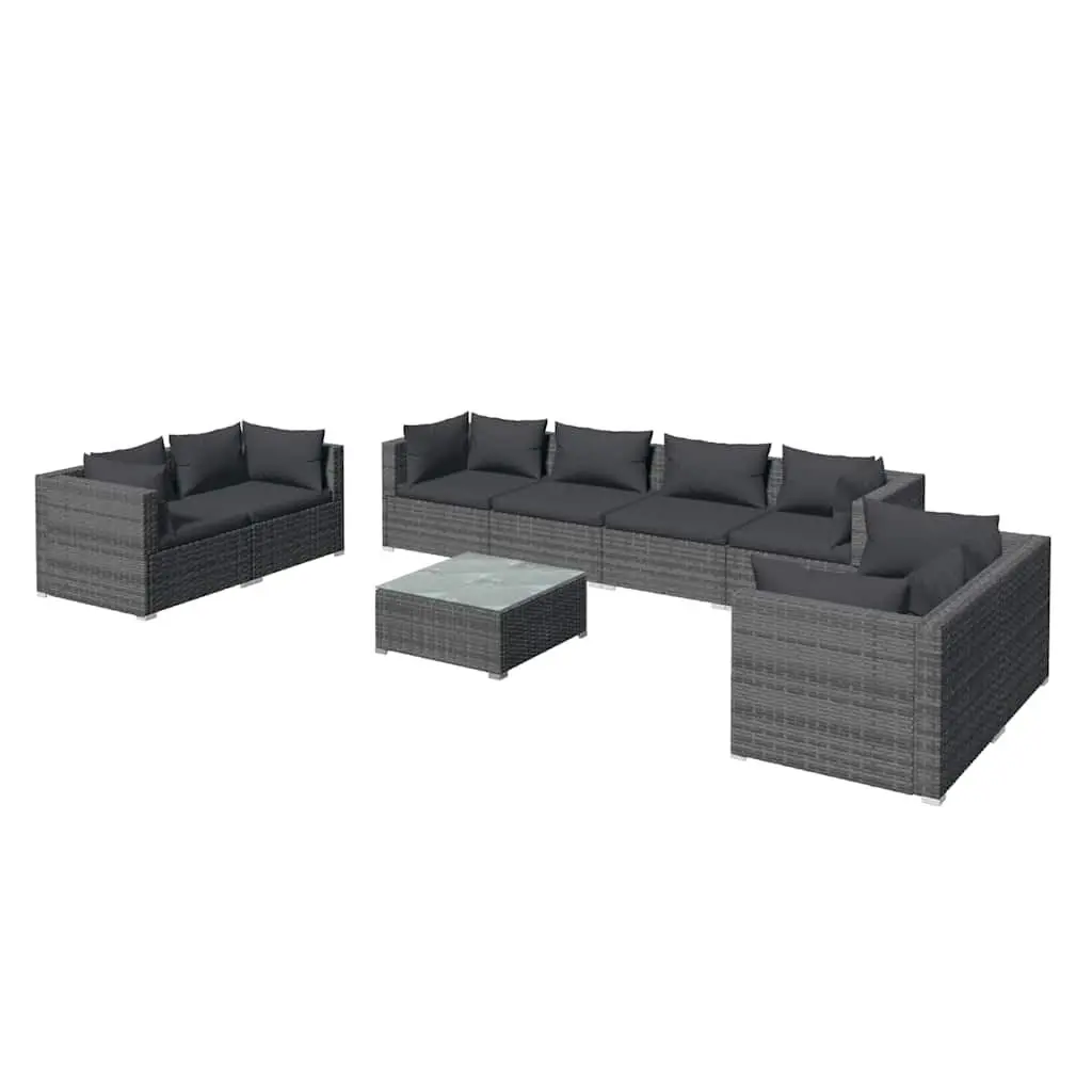 Garden Lounge Set 9 Piece Outdoor Patio Furniture Grey Rattan Sofa with Cushions