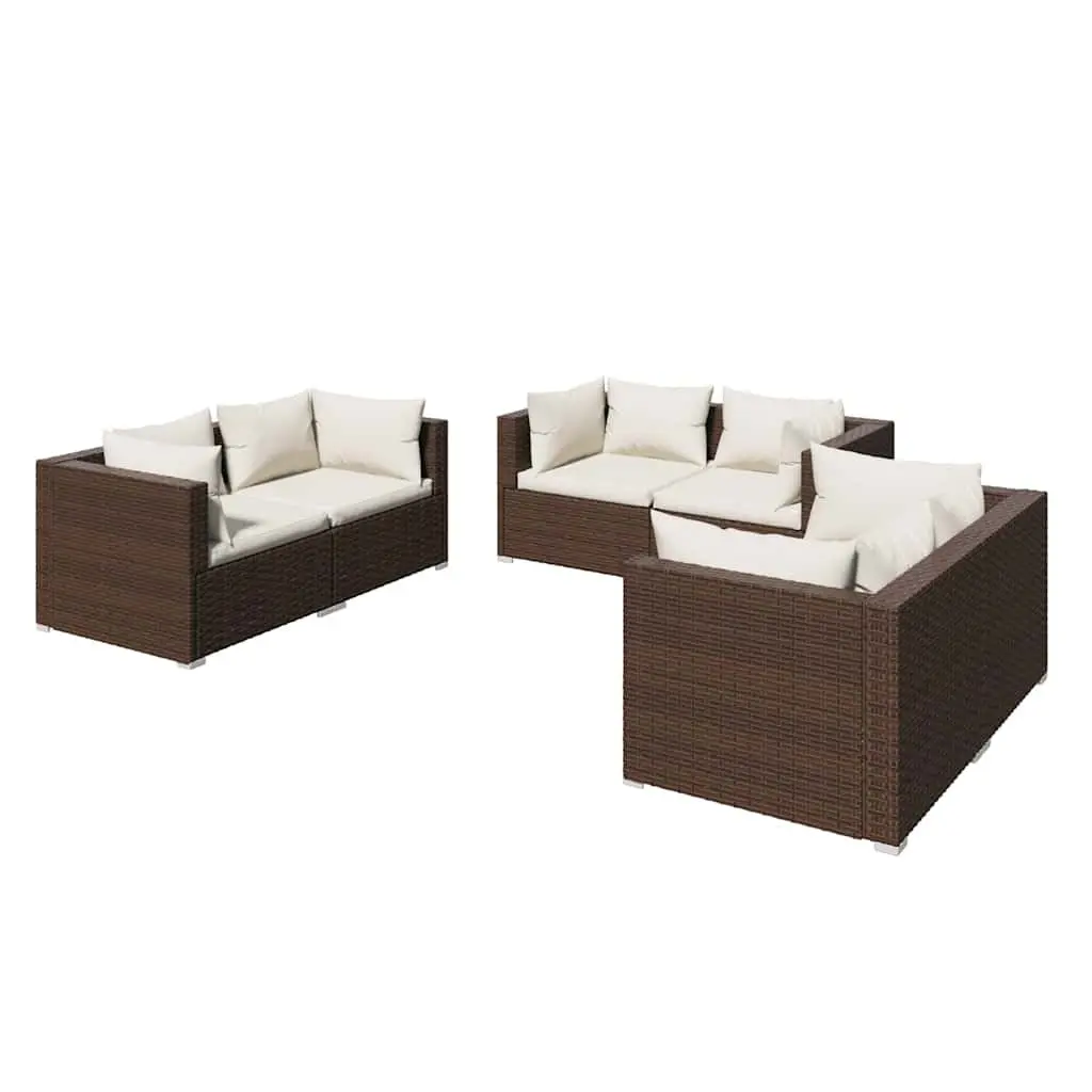 6 Piece Outdoor Garden Lounge Set Brown Modular Patio Furniture with Cushions