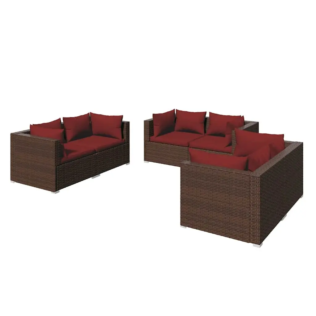 Garden Lounge Set 6 Piece Outdoor Patio Furniture Brown PE Rattan Modular Sofa