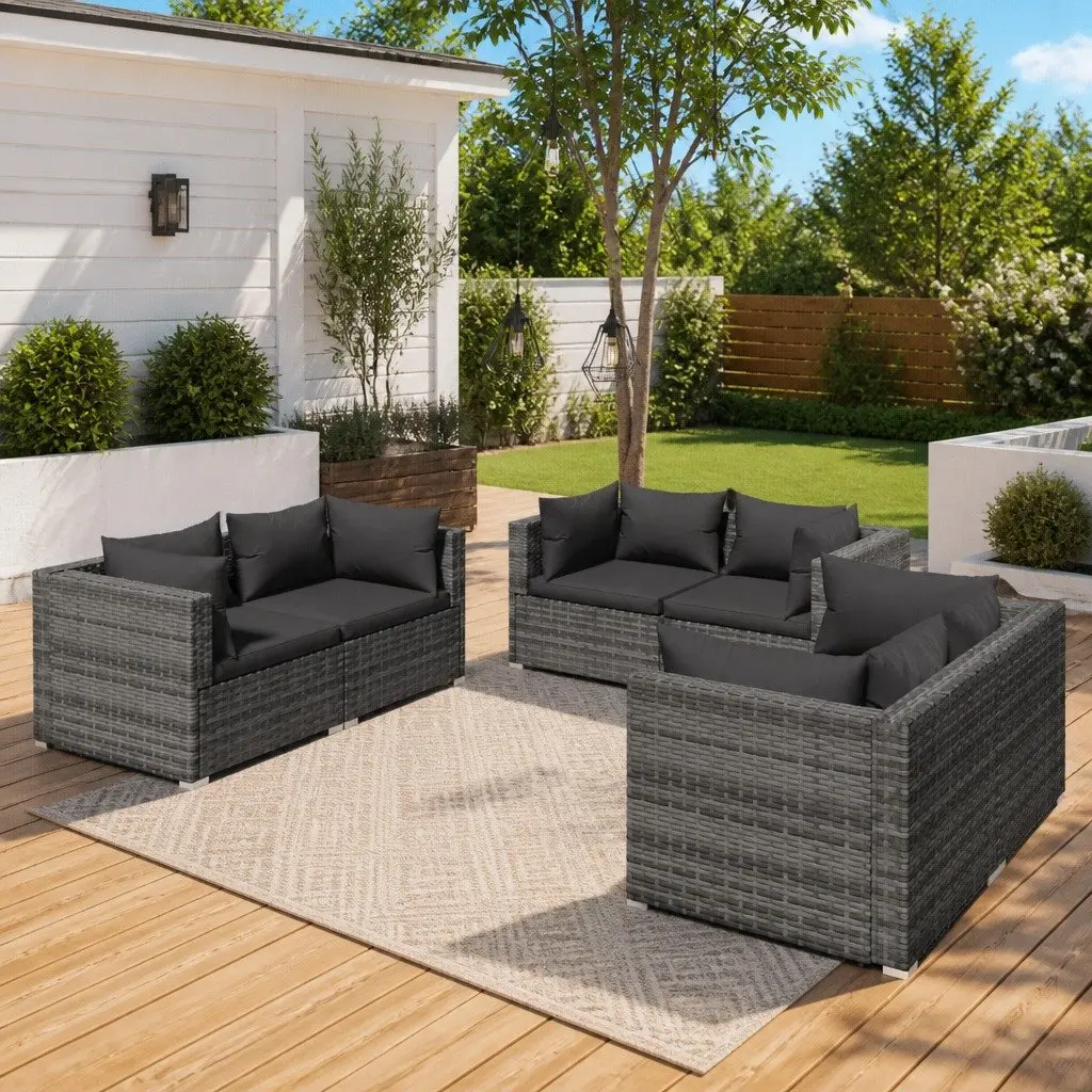 Garden Lounge Set 6 Piece Outdoor Patio Furniture Grey Modular Sofa with