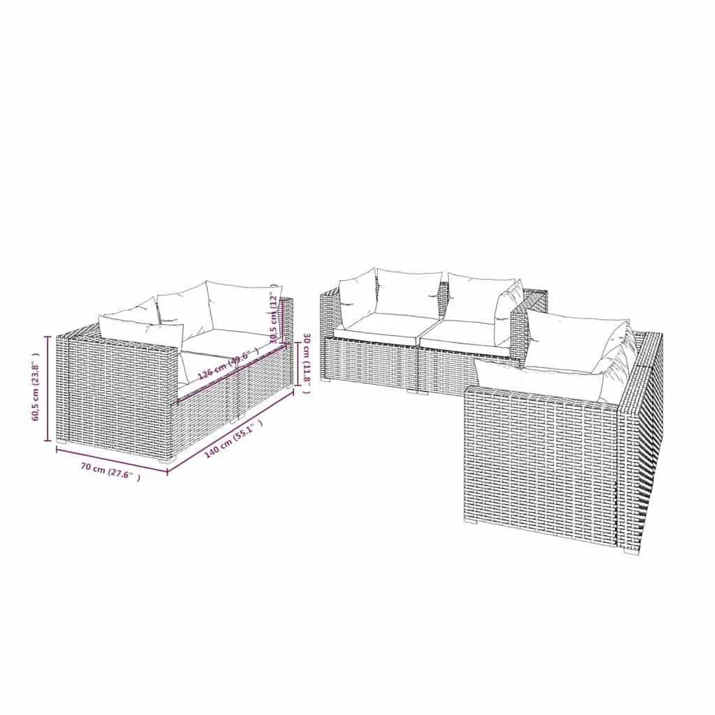 Garden Lounge Set 6 Piece Outdoor Patio Furniture Grey Modular Sofa with