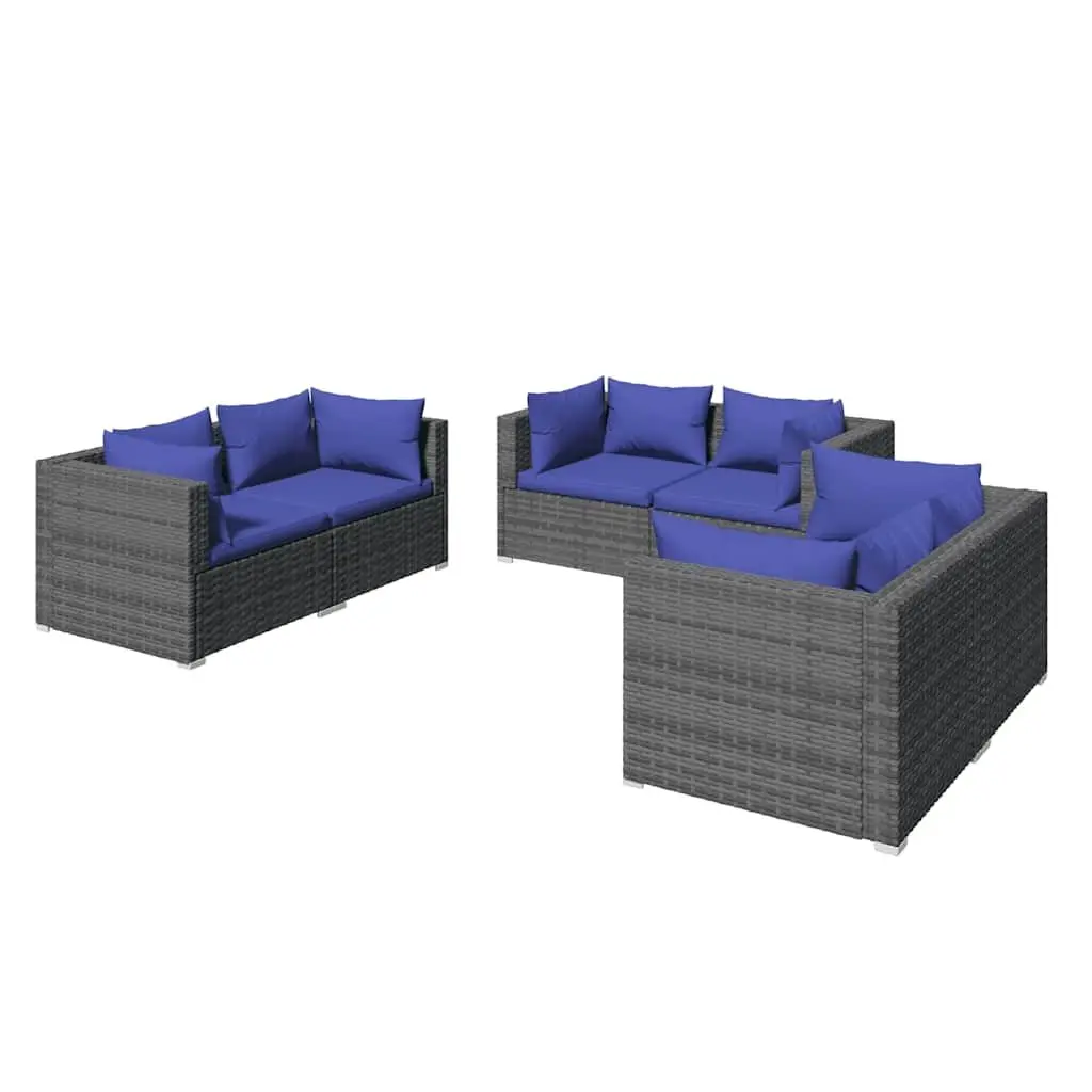 Garden Lounge Set 6 Piece Outdoor Patio Furniture Grey Rattan Sofa with Cushions