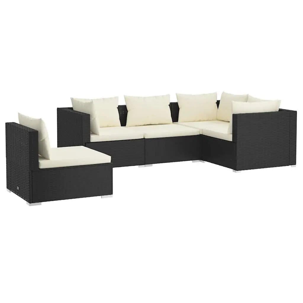 Garden Lounge Set 5 Piece Outdoor Patio Furniture Black Rattan Sofa with