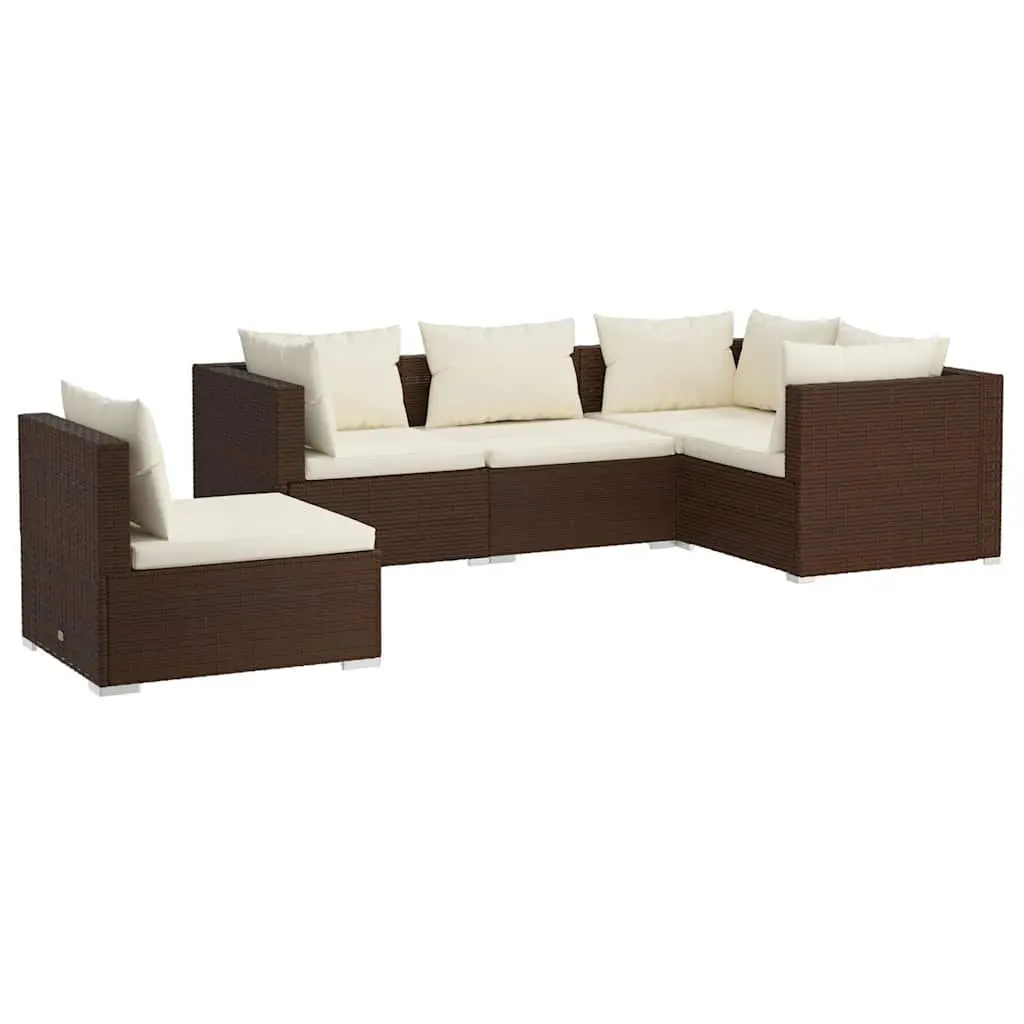 Garden Lounge Set 5 Piece Outdoor Patio Furniture Brown Rattan Sofa with