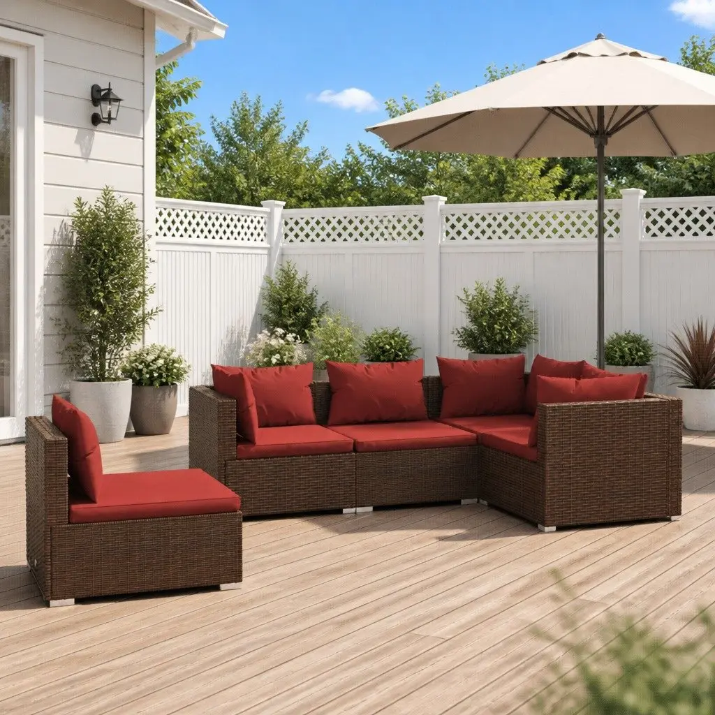 5 Piece Modular Garden Lounge Set with Cushions