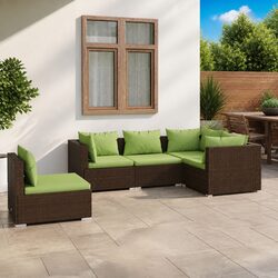 Garden Lounge Set 5 Piece Outdoor Furniture Poly Rattan Brown Patio Sofa with