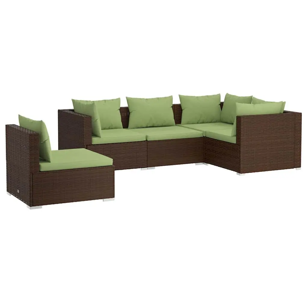 Garden Lounge Set 5 Piece Outdoor Furniture Poly Rattan Brown Patio Sofa with