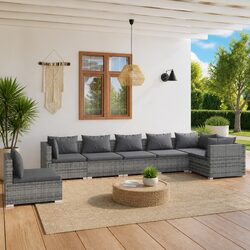 Garden Lounge Set 7 Piece Outdoor Patio Furniture Grey Modular Rattan Sofa