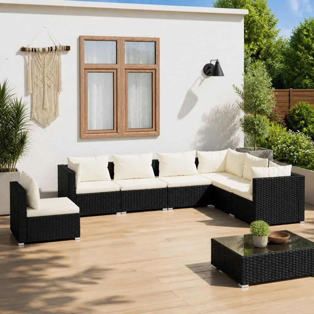 Garden Lounge Set 7 Piece Outdoor Patio Furniture PE Rattan Black Modular Sofa