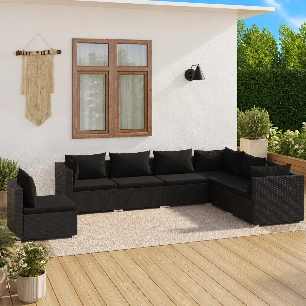 Garden Lounge Set Black 7 Piece Modular Outdoor Patio Furniture with Cushions