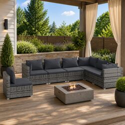 Outdoor Lounge Set 7 Piece Garden Patio Furniture Rattan Modular Sofa Grey