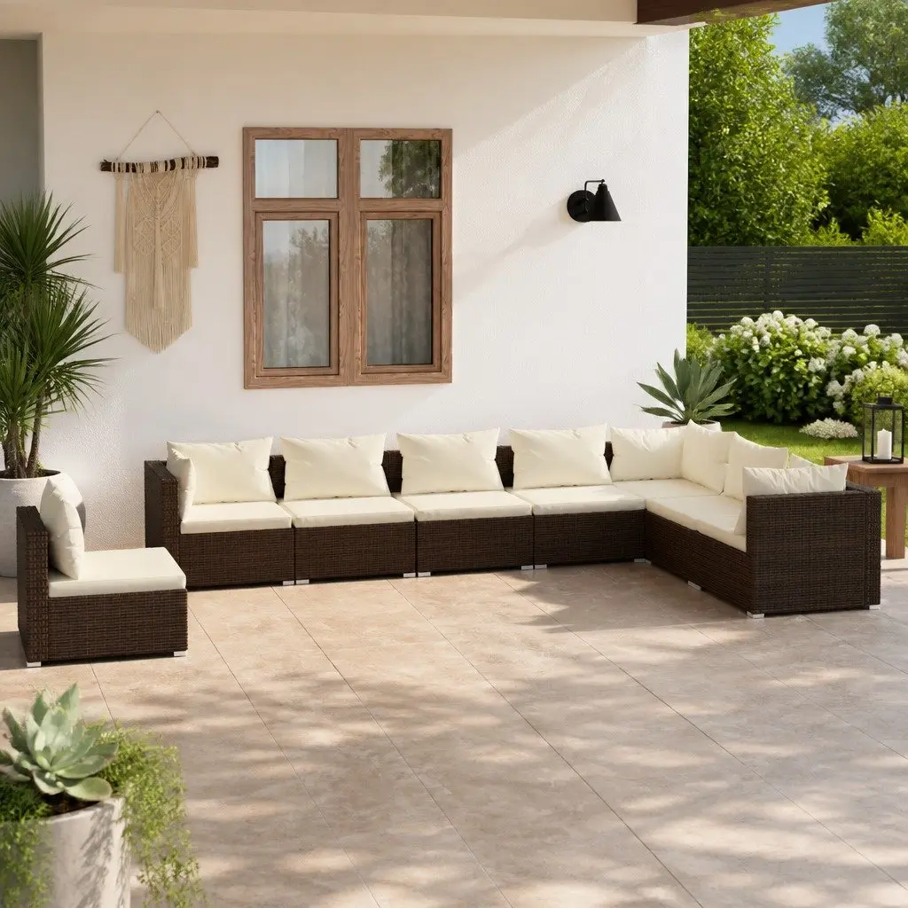 Garden Lounge Set 8 Piece Outdoor Patio Furniture Brown Rattan Sofa with