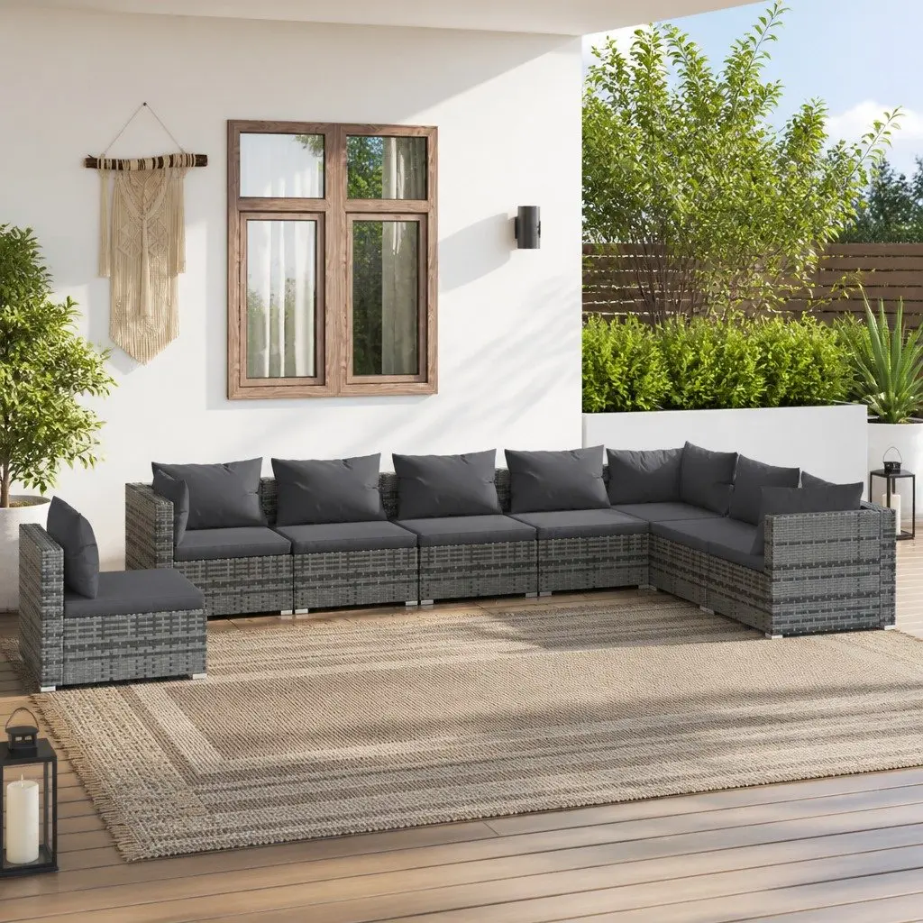 Garden Lounge Set 8 Piece Outdoor Patio Furniture with Cushions Grey Rattan