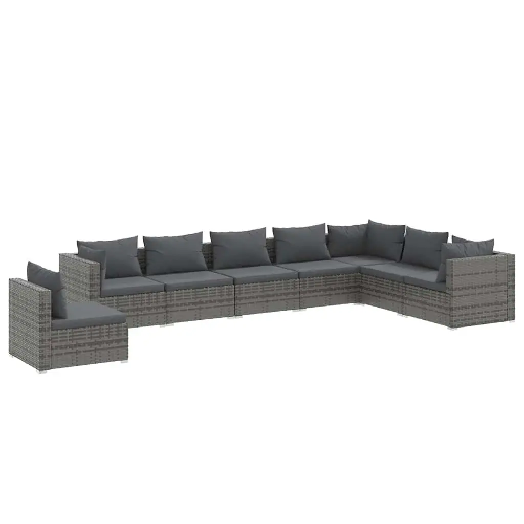 Garden Lounge Set 8 Piece Outdoor Patio Furniture with Cushions Grey Rattan