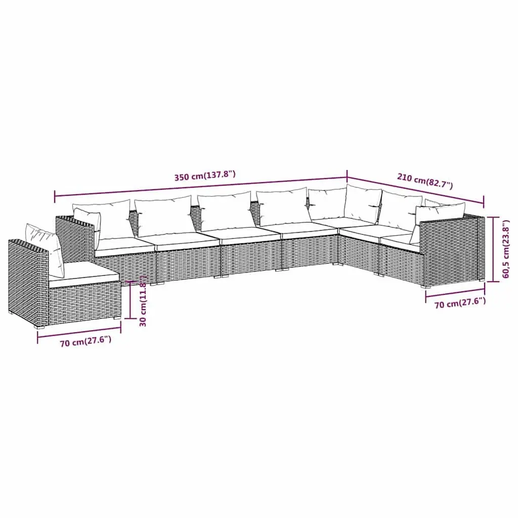 Garden Lounge Set 8 Piece Outdoor Patio Furniture with Cushions Grey Rattan