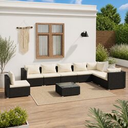 Garden Lounge Set 9 Piece Outdoor Patio Furniture with Cushions Black Rattan