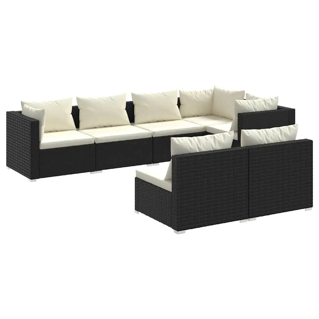 7 Piece Modular Patio Furniture Black Poly Rattan Outdoor Garden Lounge Set