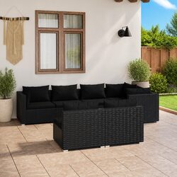 7 Piece Garden Lounge Set Outdoor Patio Furniture Black Poly Rattan with