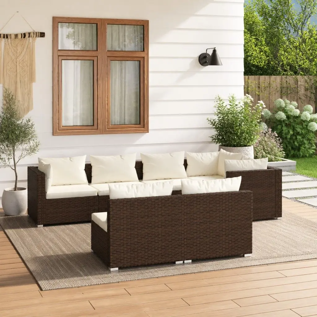Garden Lounge Set 7 Piece Outdoor Furniture Poly Rattan Patio Sofa with Cushions