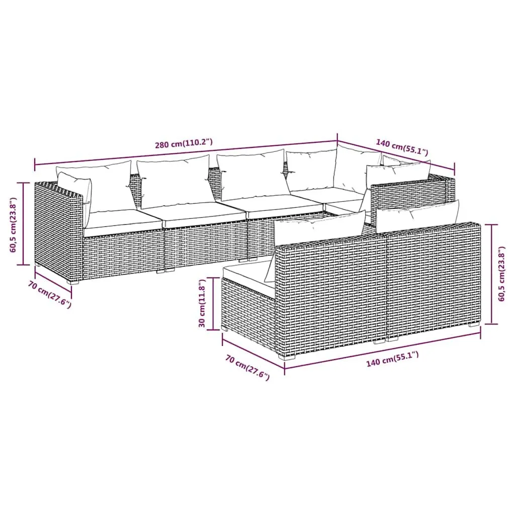 Garden Lounge Set 7 Piece Outdoor Furniture Poly Rattan Patio Sofa with Cushions