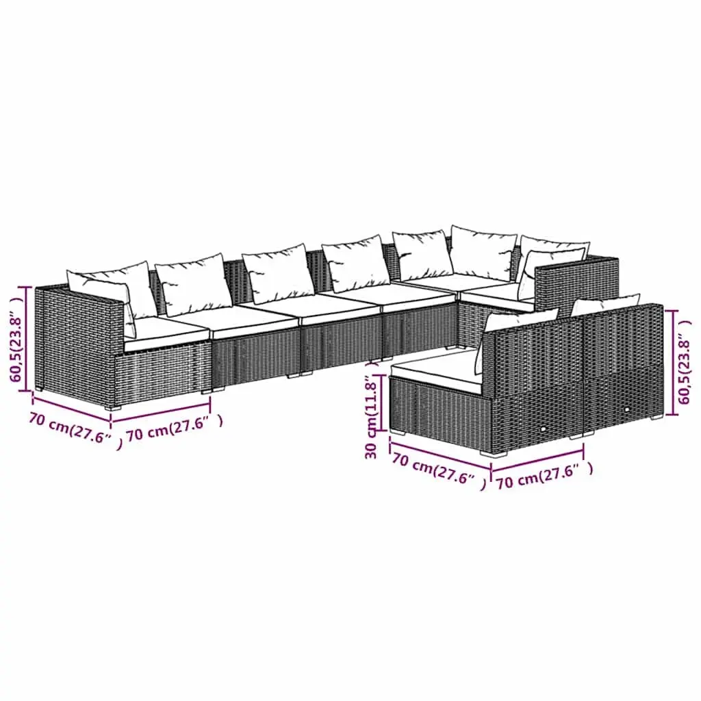 Garden Lounge Set 8 Piece Outdoor Furniture Grey Poly Rattan Modular Patio Sofa