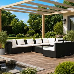 9 Piece Outdoor Garden Lounge Set Black Poly Rattan Patio Furniture Modular Sofa