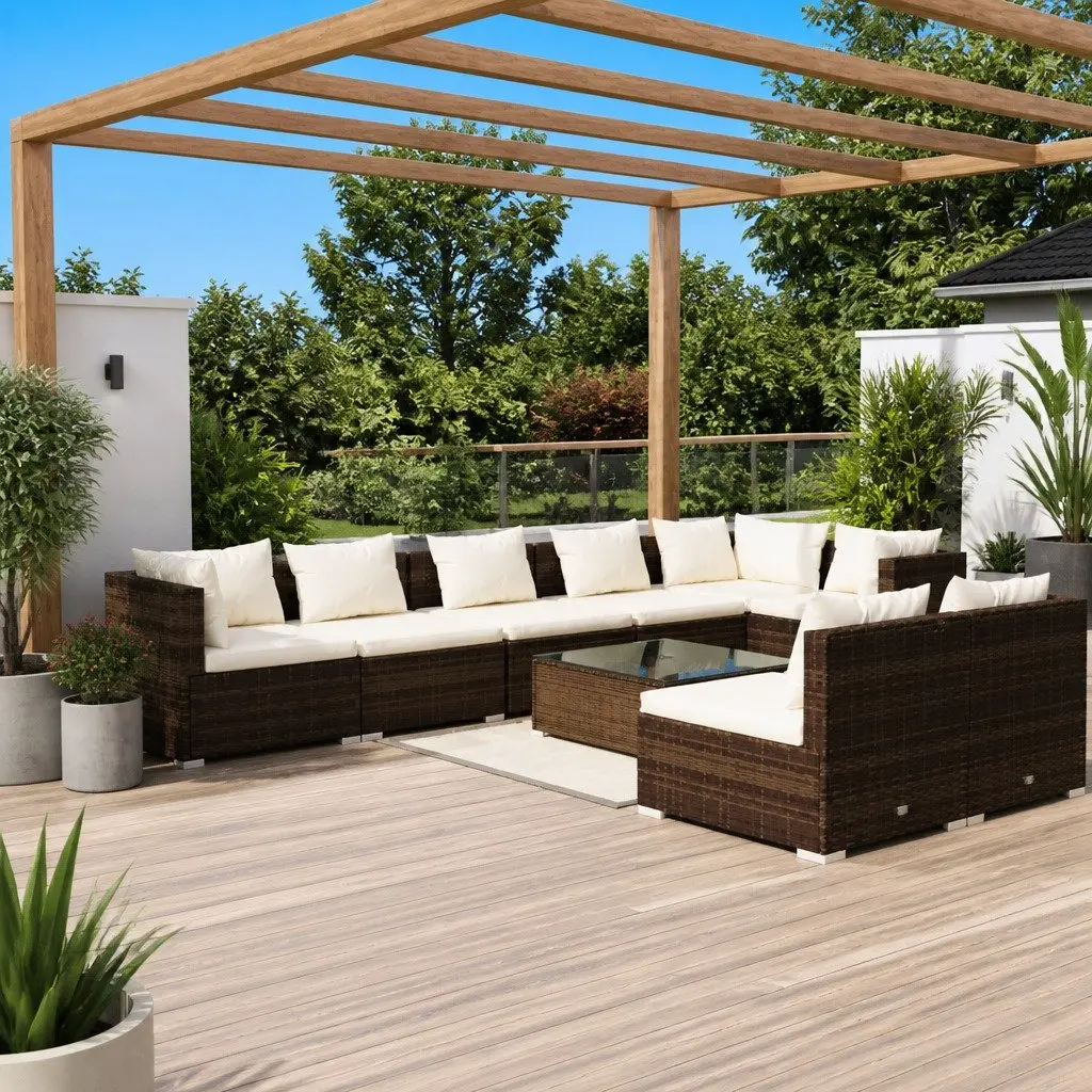 9 Piece Poly Rattan Garden Lounge Set Outdoor Patio Furniture with Cushions