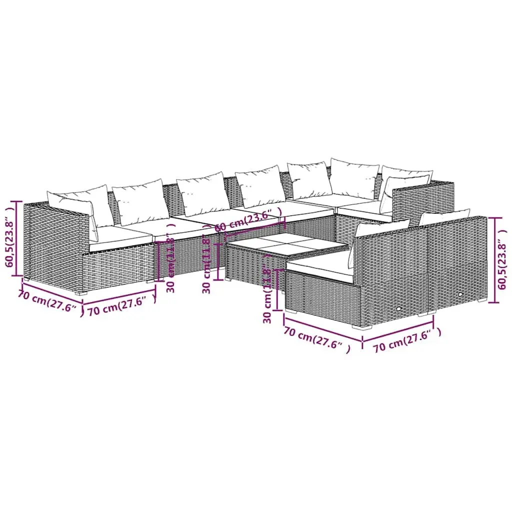 9 Piece Poly Rattan Garden Lounge Set Outdoor Patio Furniture with Cushions