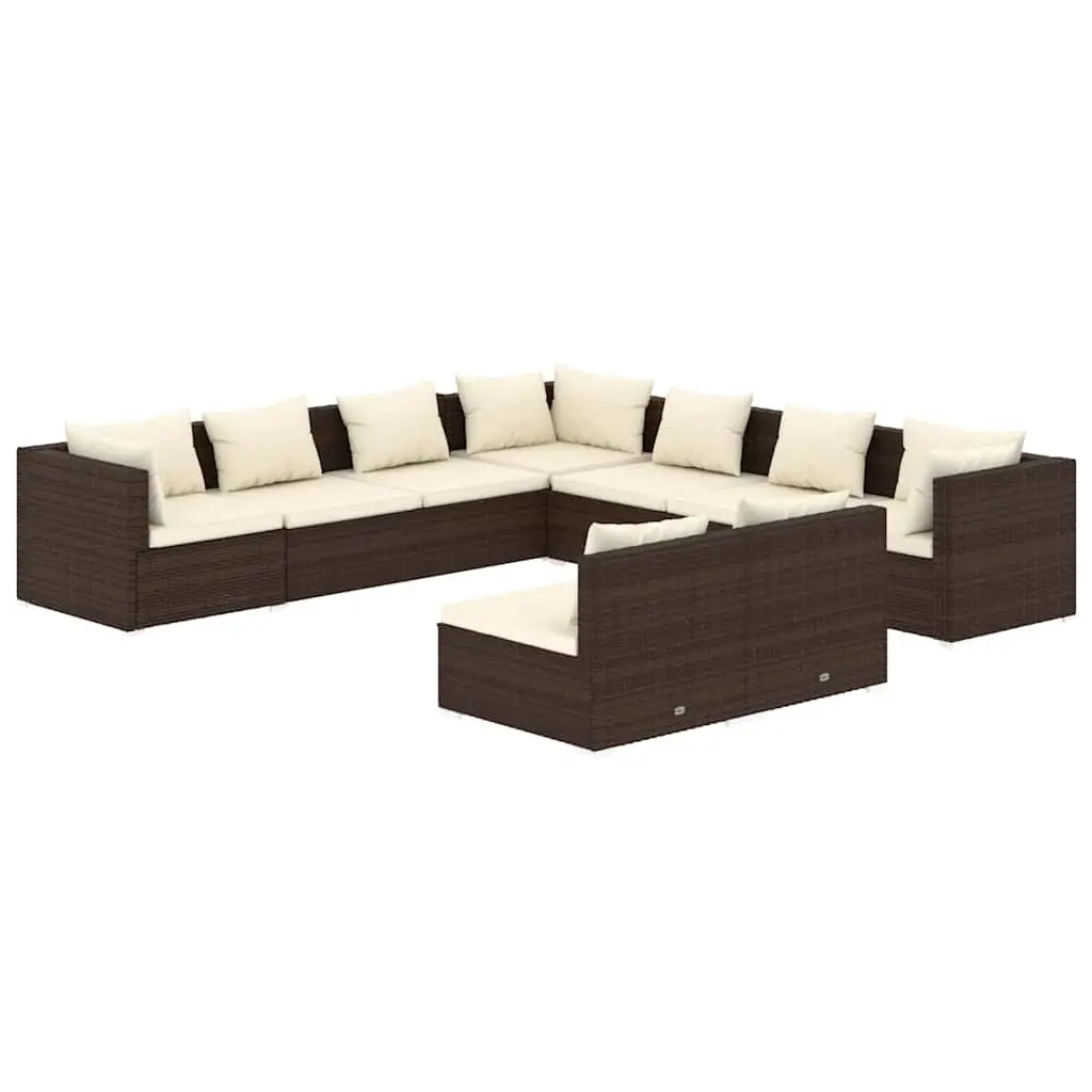 Garden Lounge Set 9 Piece Outdoor Furniture Poly Rattan Sofa Brown Cushions
