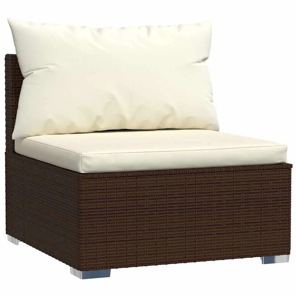 Garden Lounge Set 9 Piece Outdoor Furniture Poly Rattan Sofa Brown Cushions