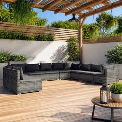 Outdoor Garden Lounge Set 10 Piece Grey Poly Rattan Patio Furniture with